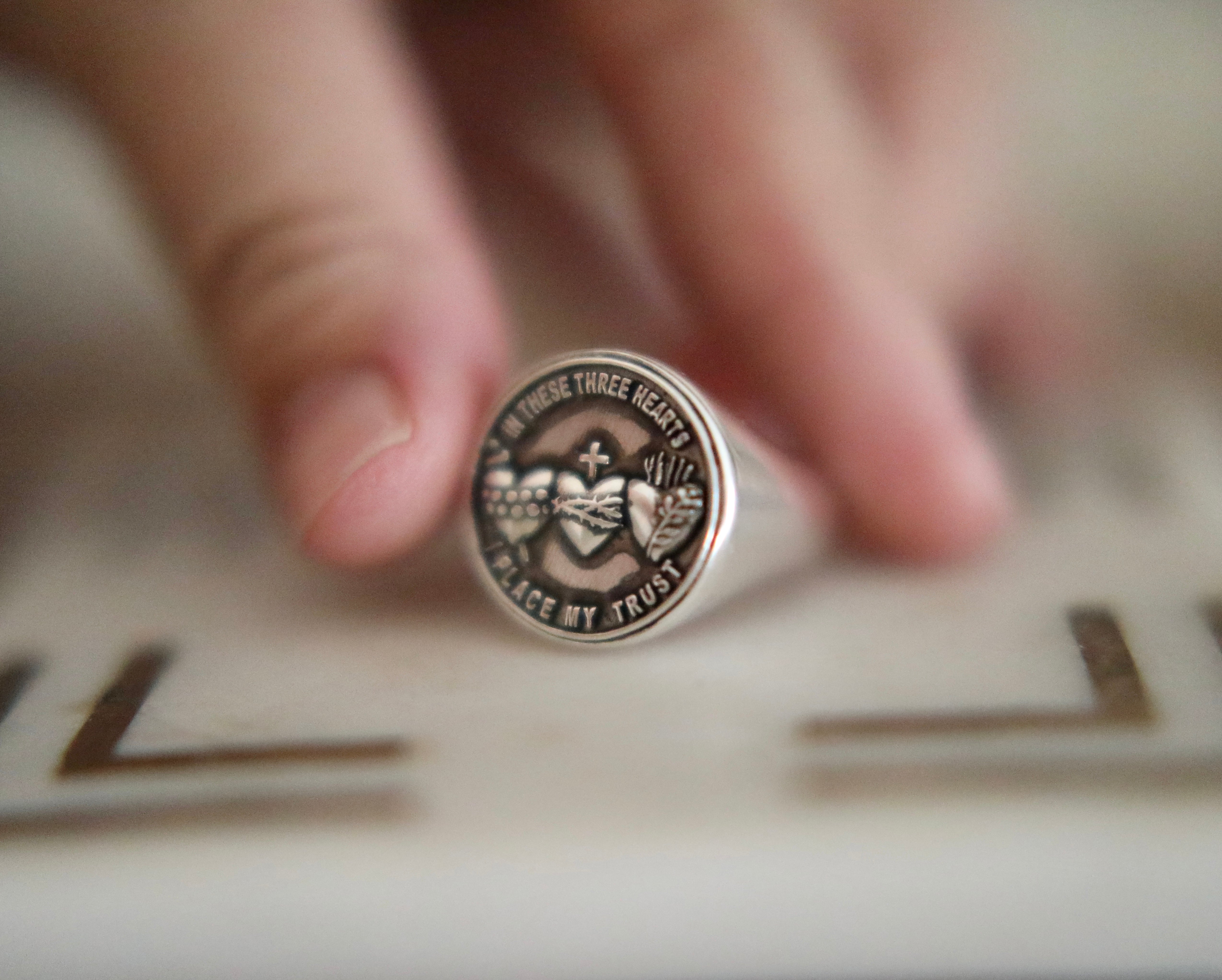 Catholic Rings for men - Holy Family Hearts Signet Ring – The Little ...