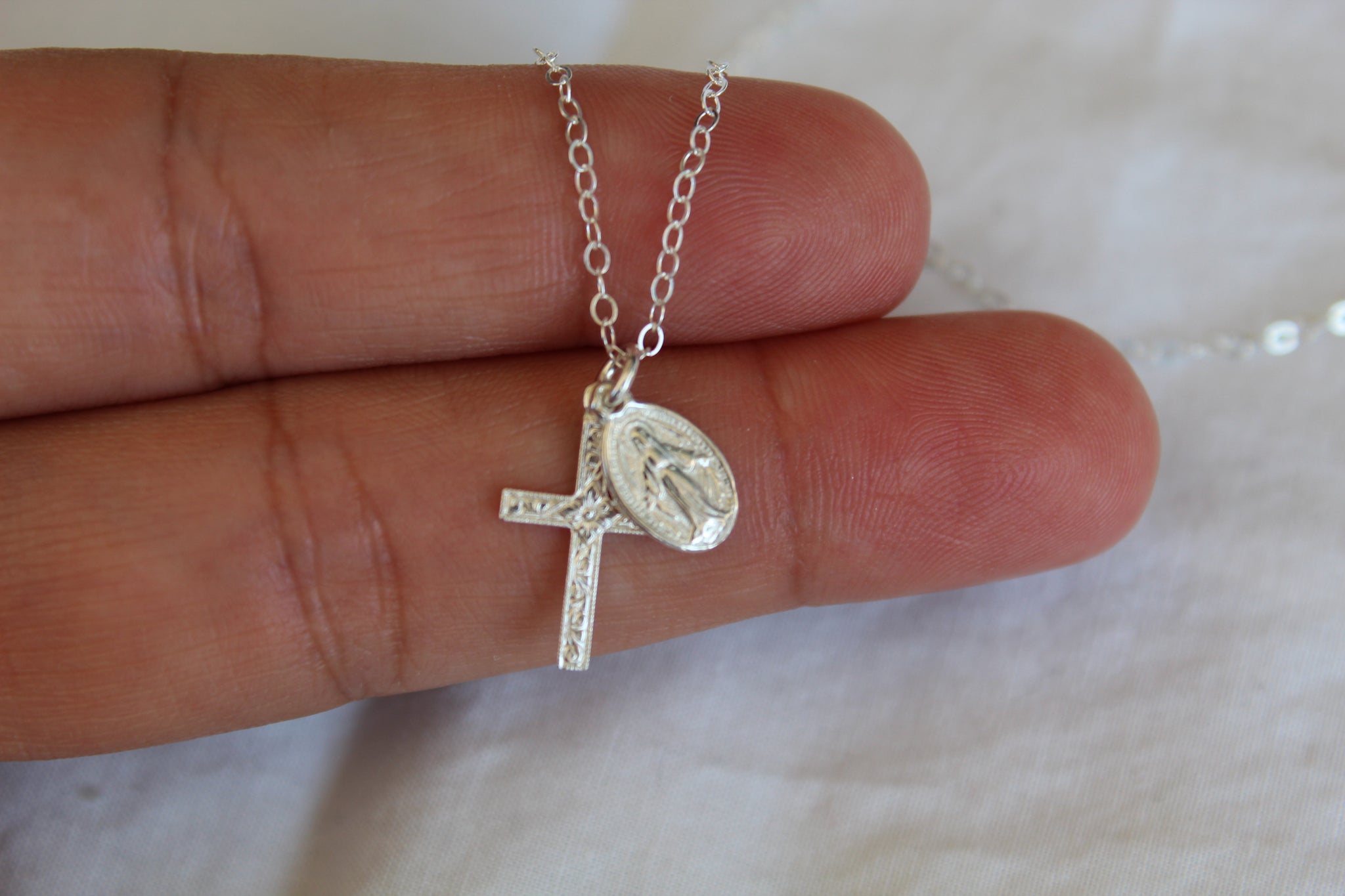 Miraculous Medal and Cross Necklace - Blessed Mother Jewelry – The
