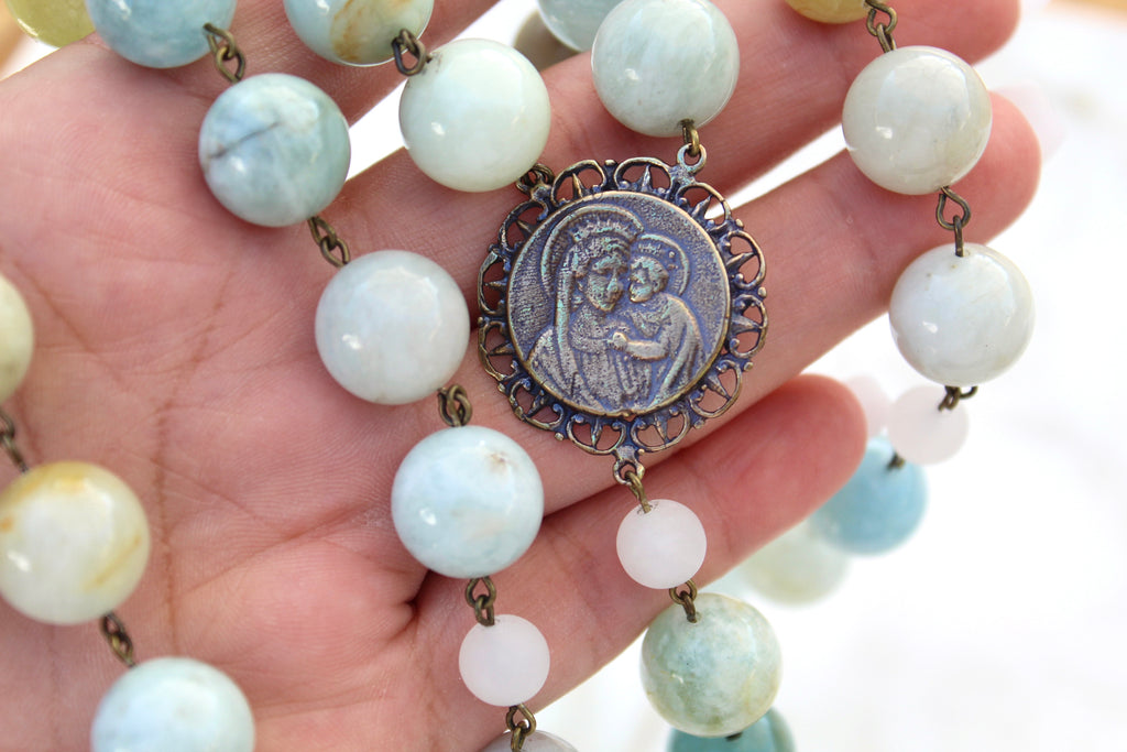 Heirloom Rosary Made of Aquamarine Stone
