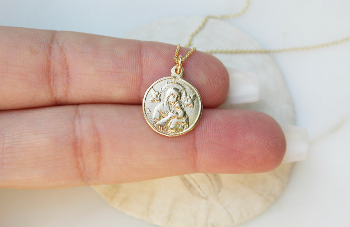 14k Gold Our Lady of Perpetual Help Necklace Catholic Necklaces