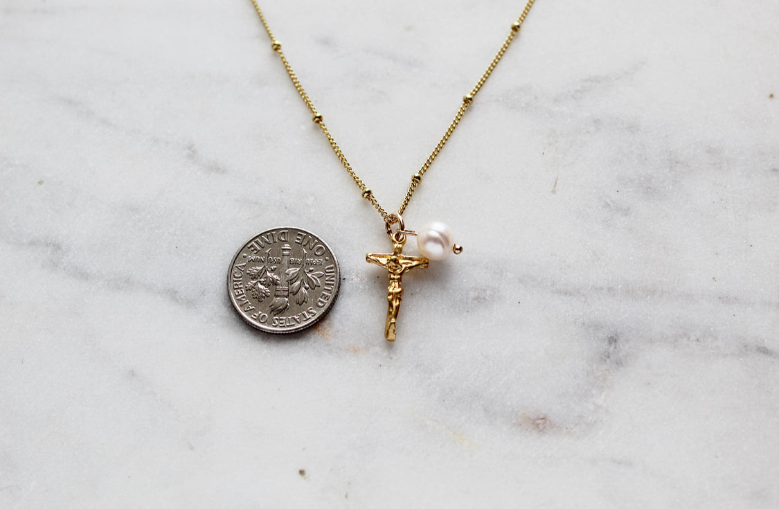 Crucifix Pearl Necklace