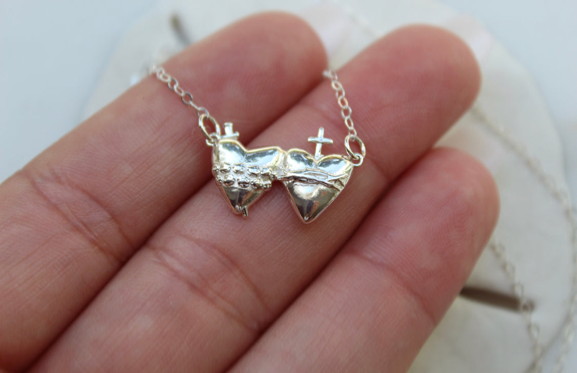 Sacred Heart and Immaculate Heart Necklace Holy Family Hearts