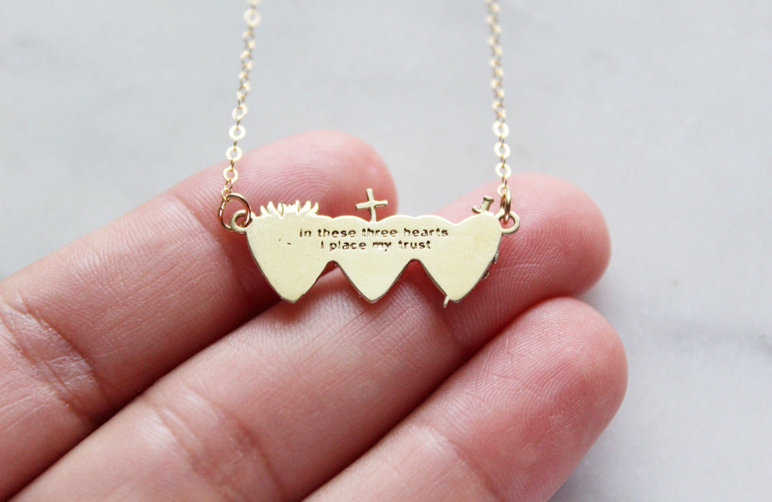 Catholic Necklace Holy Family Hearts Jewelry Immaculate Heart