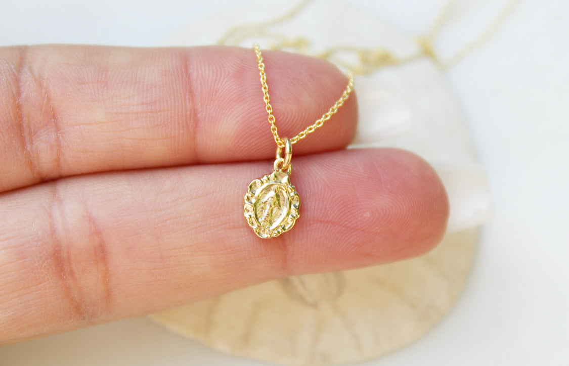 14K Gold Tiny Miraculous Medal Necklace