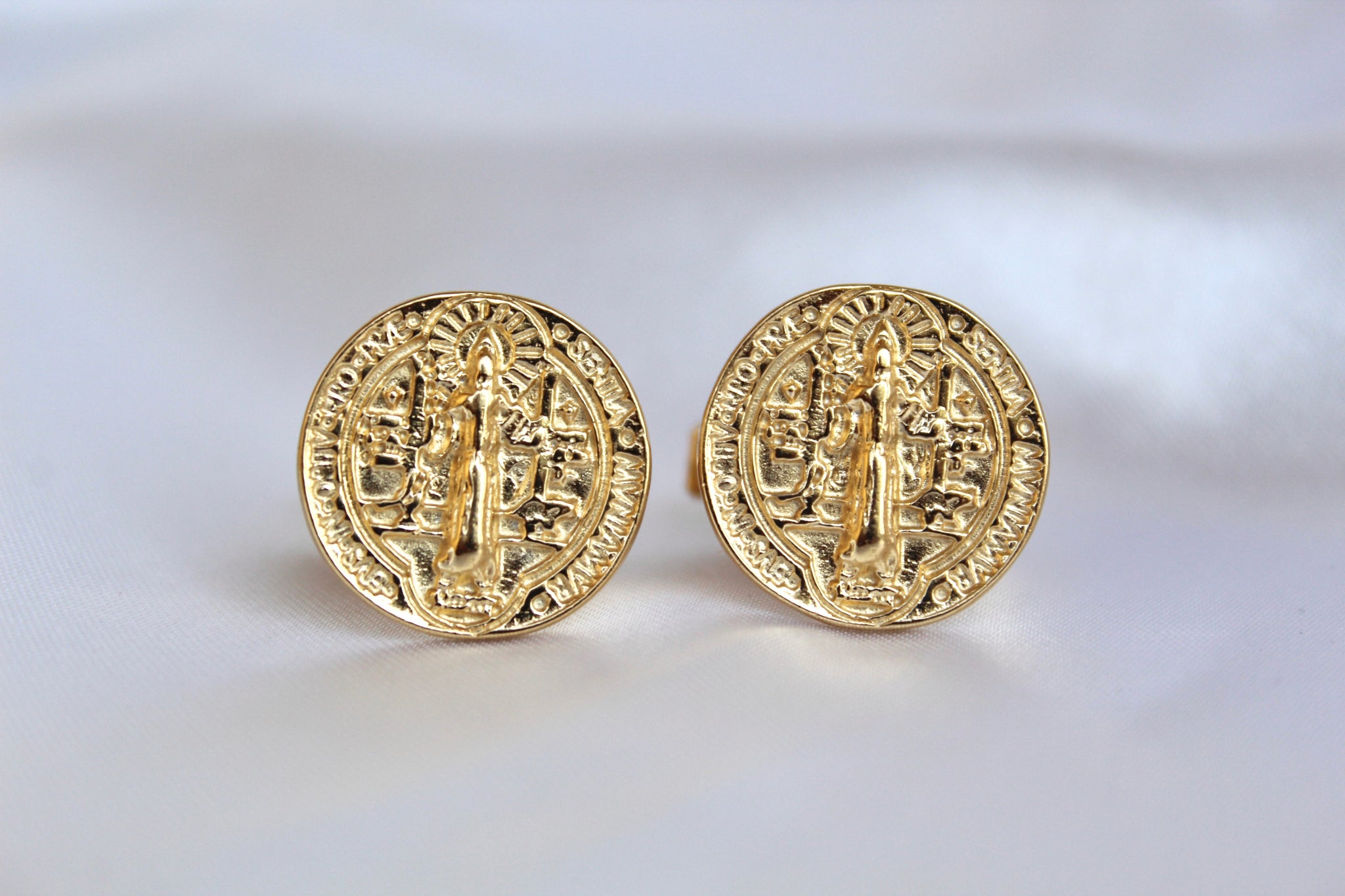 Catholic Cuff Links - Gold St. Benedict Cuff Links – The Little Catholic