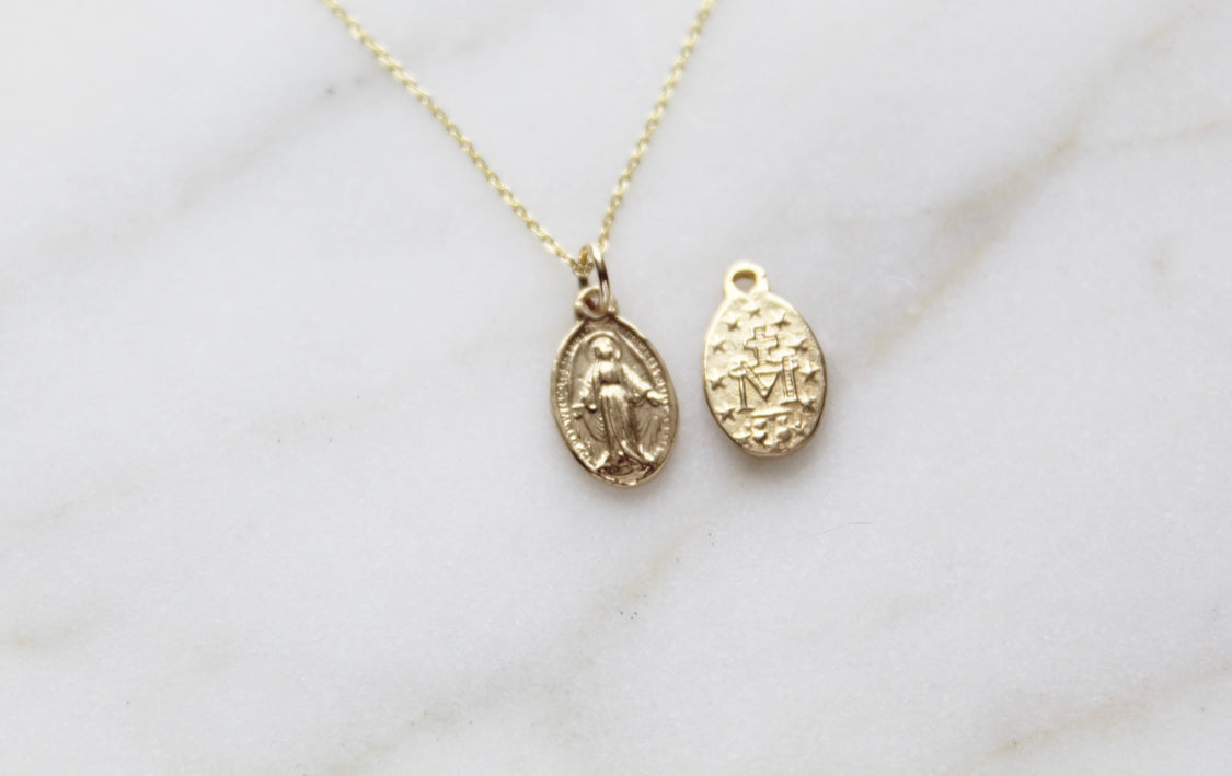 14k Gold Miraculous Medal Necklace - Main Image